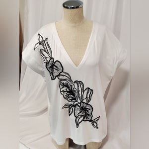 White House Black Market V-neck T-shirt with embroidery